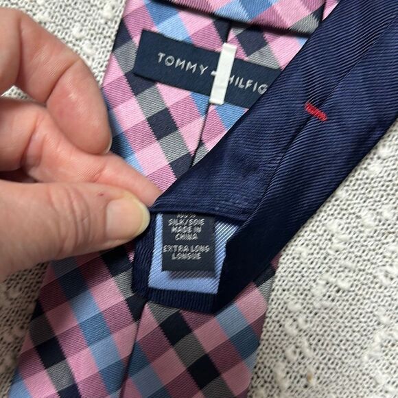 Tommy Hilfiger blue and purple checkered pattern Silk Tie - Picture 5 of 6
